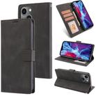 For iPhone 15 Plus / 14 Plus Fantasy Skin-feel Calfskin Texture Leather Phone Case(Black) - 1