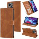 For iPhone 15 Plus / 14 Plus Fantasy Skin-feel Calfskin Texture Leather Phone Case(Brown) - 1