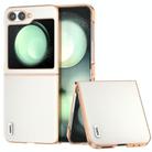 For Samsung Galaxy Z Flip6 ABEEL Electroplated Frame Genuine Leather Elegant Phone Case(White) - 1