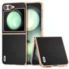 For Samsung Galaxy Z Flip6 ABEEL Electroplated Frame Genuine Leather Elegant Phone Case(Black) - 1