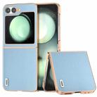 For Samsung Galaxy Z Flip6 ABEEL Electroplated Frame Genuine Leather Elegant Phone Case(Sky Blue) - 1