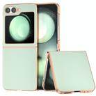 For Samsung Galaxy Z Flip6 PU Leather Electroplating Frame Full Coverage Phone Case(Light Green) - 1