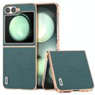 For Samsung Galaxy Z Flip6 ABEEL Electroplating Frame Genuine Leather Luolai Series Phone Case(Dark Green) - 1