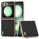 For Samsung Galaxy Z Flip6 ABEEL Electroplating Frame Genuine Leather Luolai Series Phone Case(Black) - 1