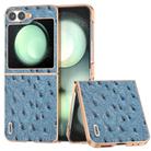 For Samsung Galaxy Z Flip6 ABEEL Electroplating Frame Genuine Leather Ostrich Texture Phone Case(Dark Blue) - 1