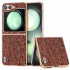 For Samsung Galaxy Z Flip6 ABEEL Electroplating Frame Genuine Leather Ostrich Texture Phone Case(Coffee) - 1