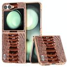 For Samsung Galaxy Z Flip6 ABEEL Electroplating Frame Genuine Leather Weilai Series Phone Case(Coffee) - 1