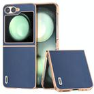 For Samsung Galaxy Z Flip6 ABEEL Electroplating Frame Genuine Leather Xiaoya Series Phone Case(Blue) - 1