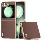 For Samsung Galaxy Z Flip6 ABEEL Electroplating Frame Genuine Leather Xiaoya Series Phone Case(Coffee) - 1