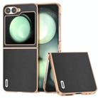 For Samsung Galaxy Z Flip6 ABEEL Electroplating Frame Genuine Leather Xiaoya Series Phone Case(Black) - 1