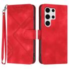 For Samsung Galaxy S25 Ultra 5G Line Pattern Skin Feel Leather Phone Case(Red) - 1