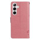 For Samsung Galaxy S25 / S24 5G Tree & Cat Embossed Pattern Flip Leather Phone Case(Pink) - 3