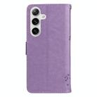 For Samsung Galaxy S25 / S24 5G Tree & Cat Embossed Pattern Flip Leather Phone Case(Light Purple) - 3