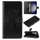 For Samsung Galaxy S25 / S24 5G Tree & Cat Embossed Pattern Flip Leather Phone Case(Black) - 1