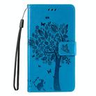 For Samsung Galaxy S25+ / S24+ 5G Tree & Cat Embossed Pattern Flip Leather Phone Case(Blue) - 2