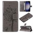 For Samsung Galaxy S25+ / S24+ 5G Tree & Cat Embossed Pattern Flip Leather Phone Case(Grey) - 1