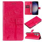 For Samsung Galaxy S25+ / S24+ 5G Tree & Cat Embossed Pattern Flip Leather Phone Case(Rose Red) - 1