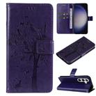 For Samsung Galaxy S25+ / S24+ 5G Tree & Cat Embossed Pattern Flip Leather Phone Case(Purple) - 1