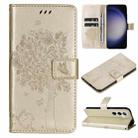 For Samsung Galaxy S25+ / S24+ 5G Tree & Cat Embossed Pattern Flip Leather Phone Case(Gold) - 1