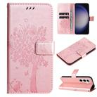 For Samsung Galaxy S25+ / S24+ 5G Tree & Cat Embossed Pattern Flip Leather Phone Case(Rose Gold) - 1