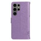 For Samsung Galaxy S25 Ultra 5G Tree & Cat Embossed Pattern Flip Leather Phone Case(Light Purple) - 3