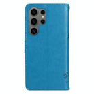 For Samsung Galaxy S25 Ultra 5G Tree & Cat Embossed Pattern Flip Leather Phone Case(Blue) - 3
