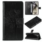 For Samsung Galaxy S25 Ultra 5G Tree & Cat Embossed Pattern Flip Leather Phone Case(Black) - 1