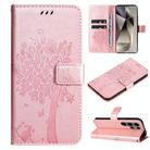 For Samsung Galaxy S25 Ultra 5G Tree & Cat Embossed Pattern Flip Leather Phone Case(Rose Gold) - 1