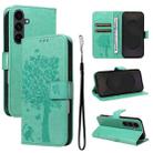 For Samsung Galaxy S25 FE 5G Tree & Cat Embossed Pattern Flip Leather Phone Case(Green) - 1