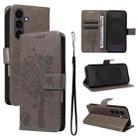 For Samsung Galaxy S25 FE 5G Tree & Cat Embossed Pattern Flip Leather Phone Case(Grey) - 1