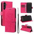 For Samsung Galaxy S25 FE 5G Tree & Cat Embossed Pattern Flip Leather Phone Case(Rose Red) - 1