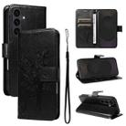For Samsung Galaxy S25 FE 5G Tree & Cat Embossed Pattern Flip Leather Phone Case(Black) - 1