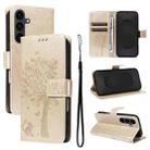 For Samsung Galaxy S25 FE 5G Tree & Cat Embossed Pattern Flip Leather Phone Case(Gold) - 1