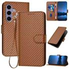 For Samsung Galaxy S25 5G YX0070 Carbon Fiber Buckle Leather Phone Case with Lanyard(Coffee) - 1