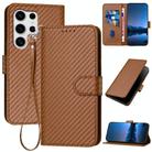For Samsung Galaxy S25 Ultra 5G YX0070 Carbon Fiber Buckle Leather Phone Case with Lanyard(Coffee) - 1