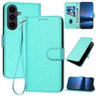 For Samsung Galaxy S25 FE 5G YX0070 Carbon Fiber Buckle Leather Phone Case with Lanyard(Light Blue) - 1