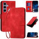 For Samsung Galaxy S25 5G YX0080 Grid Butterfly Embossed Pattern Flip Leather Phone Case with Lanyard(Red) - 1