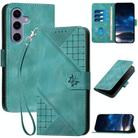 For Samsung Galaxy S25 5G YX0080 Grid Butterfly Embossed Pattern Flip Leather Phone Case with Lanyard(Light Blue) - 1
