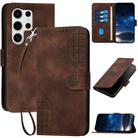 For Samsung Galaxy S25 Ultra 5G YX0080 Grid Butterfly Embossed Pattern Flip Leather Phone Case with Lanyard(Coffee) - 1