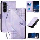 For Samsung Galaxy S25 FE 5G Grid Butterfly Embossed Pattern Leather Phone Case with Lanyard(Light Purple) - 1
