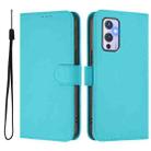 For OnePlus 9 Skin Feel Solid Color Leather Phone Case with Lanyard(Lake Blue) - 2