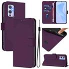 For OnePlus 9 Skin Feel Solid Color Leather Phone Case with Lanyard(Violet) - 1