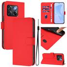 For OnePlus Ace Pro 5G Skin Feel Solid Color Leather Phone Case with Lanyard(Red) - 1