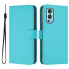 For OnePlus Nord 2 5G Skin Feel Solid Color Leather Phone Case with Lanyard(Lake Blue) - 2
