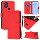 For OnePlus Nord N10 5G Skin Feel Solid Color Leather Phone Case with Lanyard(Red) - 1