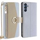 For Samsung Galaxy M35 5G Crossbody Litchi Texture Leather Phone Case(Blue) - 1