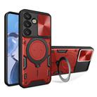 For Samsung Galaxy S25 5G CD Texture Sliding Camshield Magnetic Holder Phone Case(Red) - 1