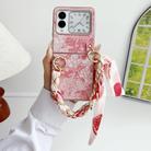 For Huawei nova Flip Embroidery Style DIY Full Coverage Phone Case with Scarf / Bracelet(Pink) - 2