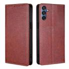 For Samsung Galaxy M35 5G Gloss Oil Solid Color Magnetic Leather Phone Case(Brown) - 1