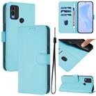 For Nokia C22 Skin Feel Solid Color Leather Phone Case with Lanyard(Sky Blue) - 1